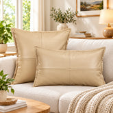 Genuine Leather Pillow Cover Beige