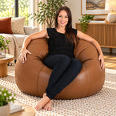Premium Cowhide Leather Beanbag Chair Tan