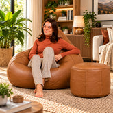 Genuine Cowhide Leather Bean Bag & Footrest Tan