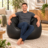 Genuine Cowhide Leather Beanbag Chair Black