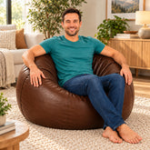 Genuine Cowhide Leather Beanbag Chair Brown