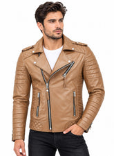 Men’s Leather Biker Jacket Camel