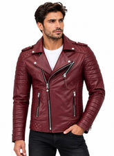 Men’s Leather Biker Jacket Dark Red