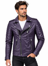 Men’s Leather Biker Jacket Purple