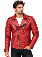 Men’s Leather Biker Jacket Red