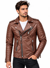 Men’s Leather Biker Jacket Tan