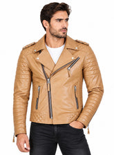 Men’s Leather Motorcycle Jacket Camel