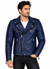 Men’s Leather Motorcycle Jacket Dark Blue