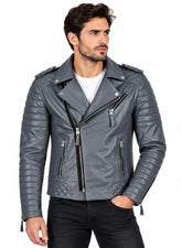 Men’s Leather Motorcycle Jacket Grey