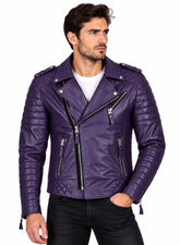 Men’s Leather Motorcycle Jacket Purple