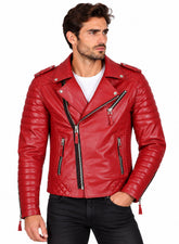 Men’s Leather Motorcycle Jacket Red