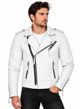Men’s Leather Motorcycle Jacket White