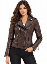 Women’s Leather Biker Jacket Brown