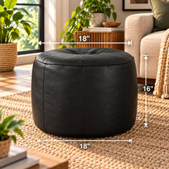 Genuine Cowhide Leather Bean Bag & Footrest Brown