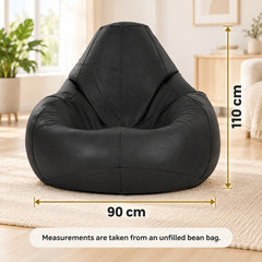 Genuine Cowhide Leather Bean Bag & Footrest Black