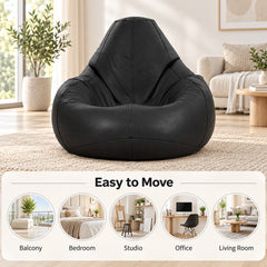 Genuine Cowhide Leather Bean Bag & Footrest Black