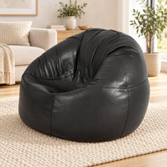 Premium Cowhide Leather Beanbag Chair Black