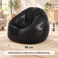Premium Cowhide Leather Beanbag Chair Black
