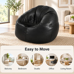 Premium Cowhide Leather Beanbag Chair Black