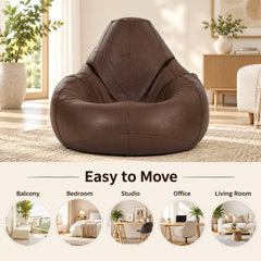 Genuine Cowhide Leather Bean Bag & Footrest Brown
