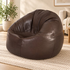 Premium Cowhide Leather Beanbag Chair Brown