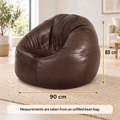 Premium Cowhide Leather Beanbag Chair Brown