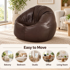 Premium Cowhide Leather Beanbag Chair Brown