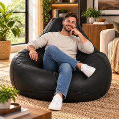 Genuine Cowhide Leather Bean Bag Chair Black