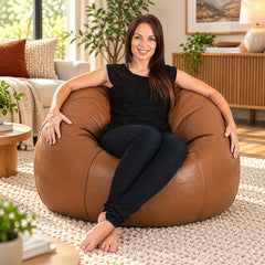 Premium Cowhide Leather Beanbag Chair Tan