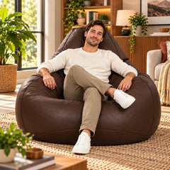 Genuine Cowhide Leather Bean Bag Chair Brown