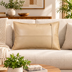 Genuine Leather Pillow Cover Beige