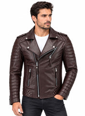 Men’s Leather Biker Jacket Brown