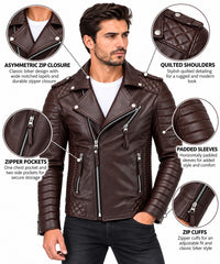Men’s Leather Biker Jacket Brown