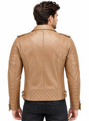 Men’s Leather Biker Jacket Camel