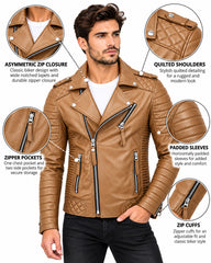 Men’s Leather Biker Jacket Camel