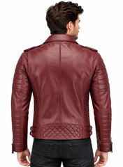 Men’s Leather Biker Jacket Dark Red