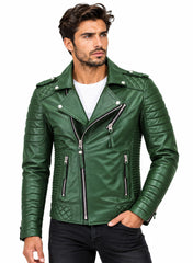 Men’s Leather Biker Jacket Green