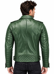 Men’s Leather Biker Jacket Green