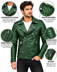 Men’s Leather Biker Jacket Green