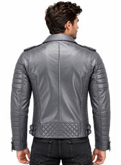 Men’s Leather Biker Jacket Grey