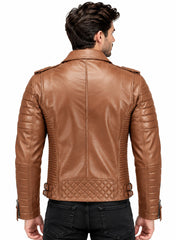 Men’s Leather Biker Jacket Mango Tan