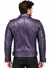 Men’s Leather Biker Jacket Purple