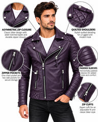 Men’s Leather Biker Jacket Purple