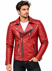 Men’s Leather Biker Jacket Red