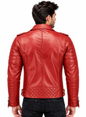 Men’s Leather Biker Jacket Red