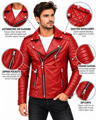 Men’s Leather Biker Jacket Red