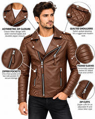 Men’s Leather Biker Jacket Tan