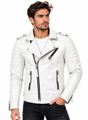 Men’s Leather Biker Jacket White