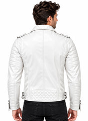 Men’s Leather Biker Jacket White