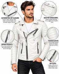 Men’s Leather Biker Jacket White